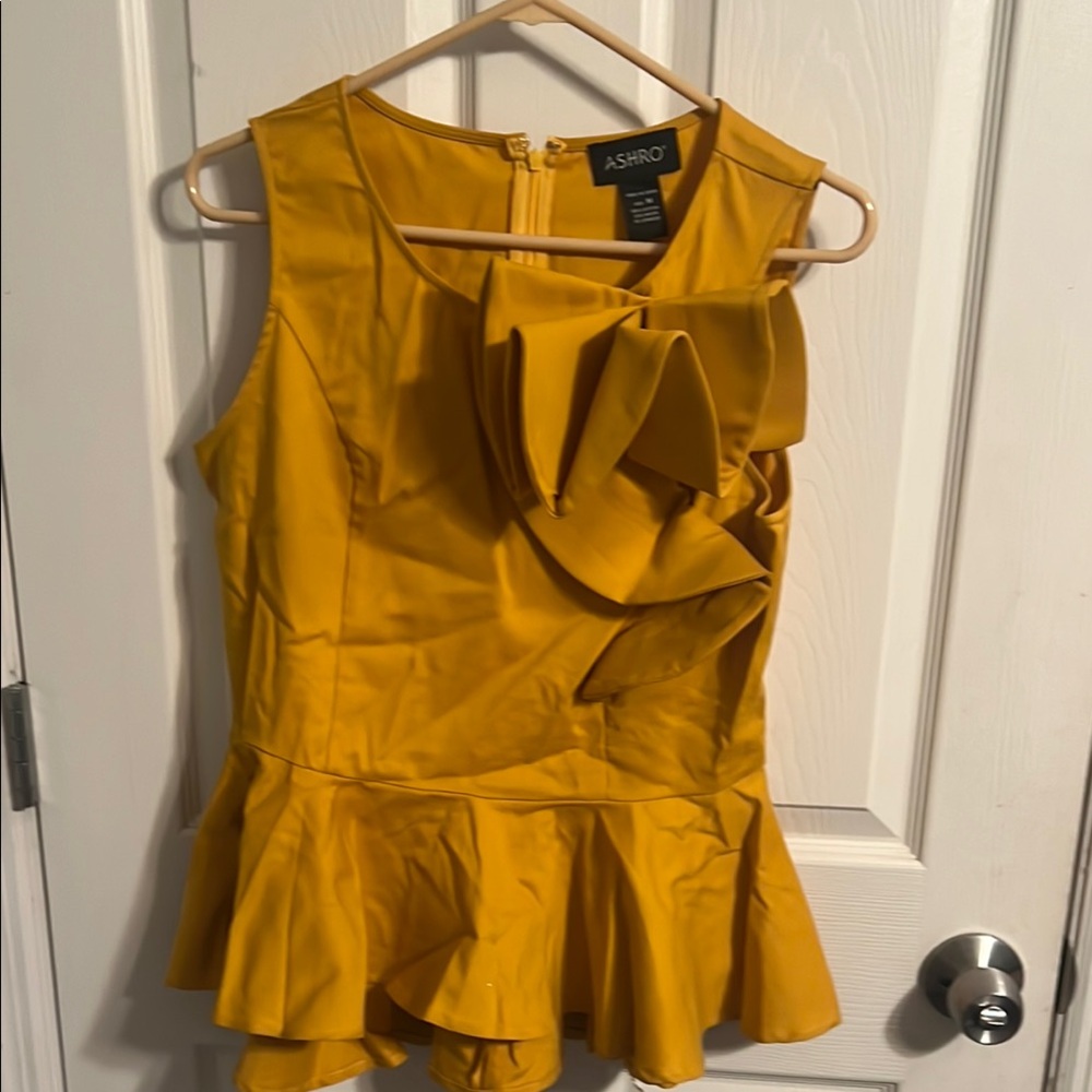 Ashro Gold Ruffled Peplum Blouse